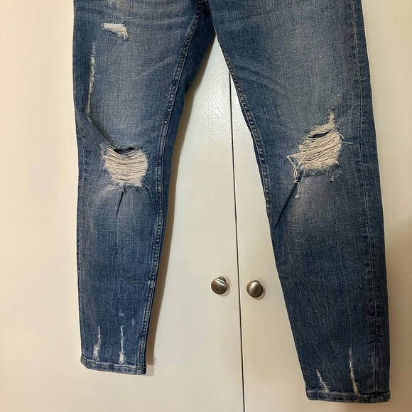 Zara Men’s Slim Button fly Distressed Jeans Blue 34x29 - Picture 5 of 8